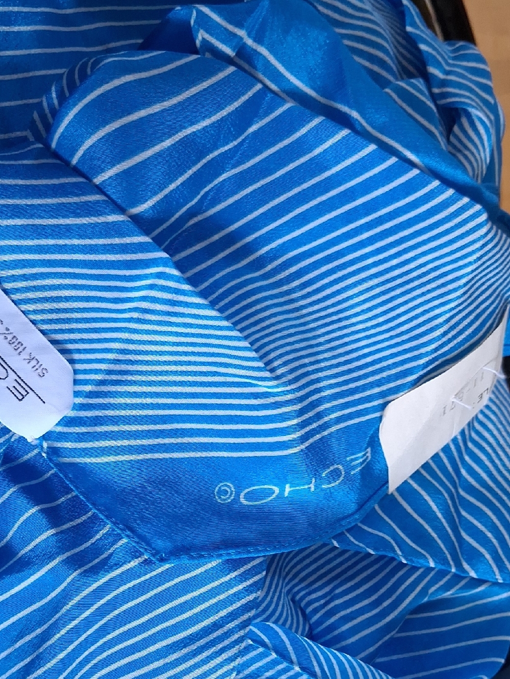 NWT Vintage 1960's Echo 100% Silk Blue Wave Pattern Scarf 50" X 8"